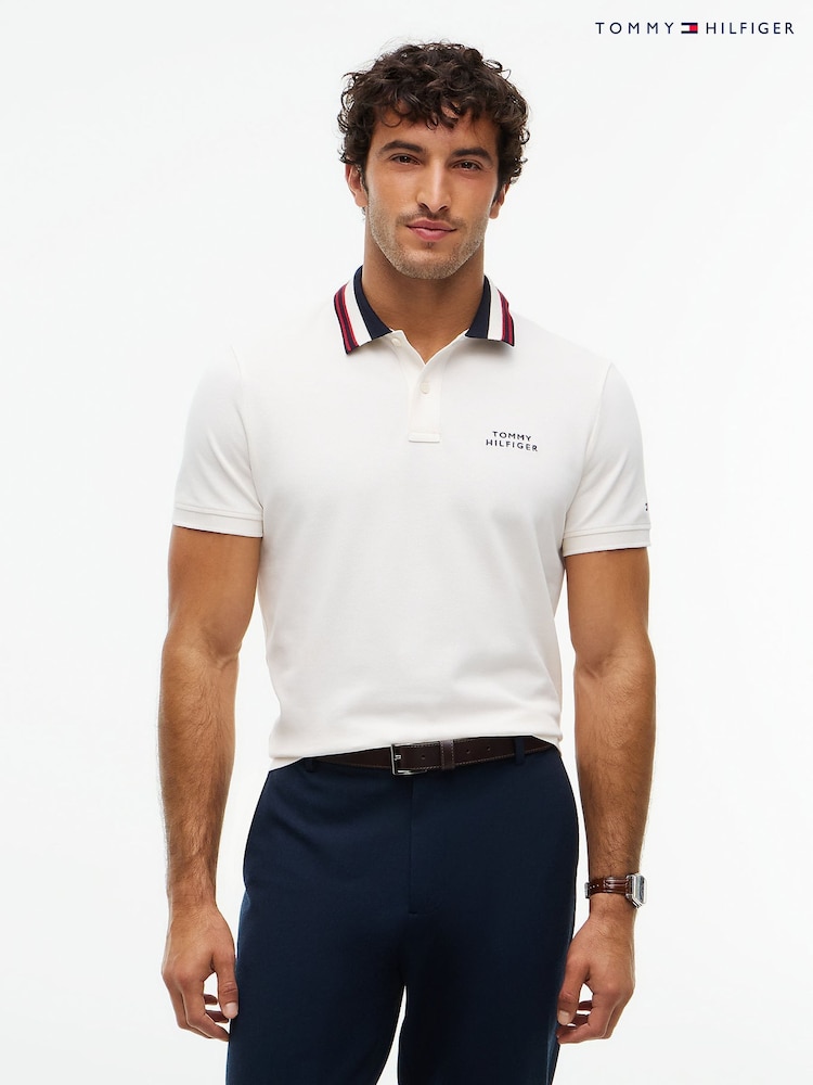 Крем - Tommy Hilfiger кәдімгі пішінді ұшты жағалы поло жейдесі - 8суретінің 8 суреті