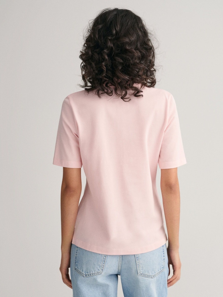 GANT Pink Slim Shield Pique 100% Cotton Polo Shirt - Image 2 of 5