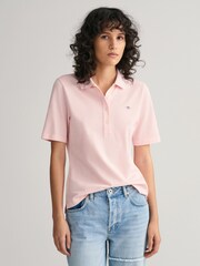 GANT Pink Slim Shield Pique 100% Cotton Polo Shirt - Image 3 of 5