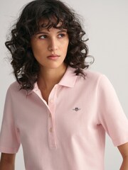 GANT Pink Slim Shield Pique 100% Cotton Polo Shirt - Image 4 of 5
