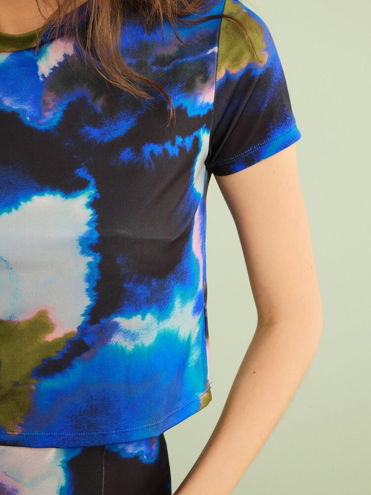 Black Tie Dye Print Cropped T-Shirt - Image 4 of 6