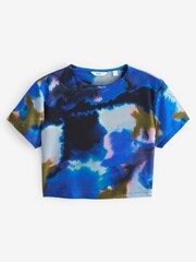 Black Tie Dye Print Cropped T-Shirt - Image 5 of 6