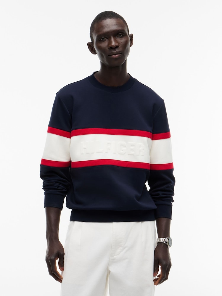 Tommy Hilfiger Blue Colour Blocked Intecho Knit Sweatshirt - Image 1 of 5 Tommy Hilfiger Blue Colour Blocked Intecho Knit Sweatshirt - Image 1 of 5