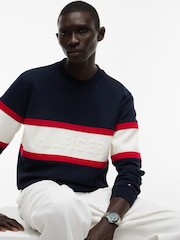 Tommy Hilfiger Blue Colour Blocked Intecho Knit Sweatshirt - Image 4 of 5