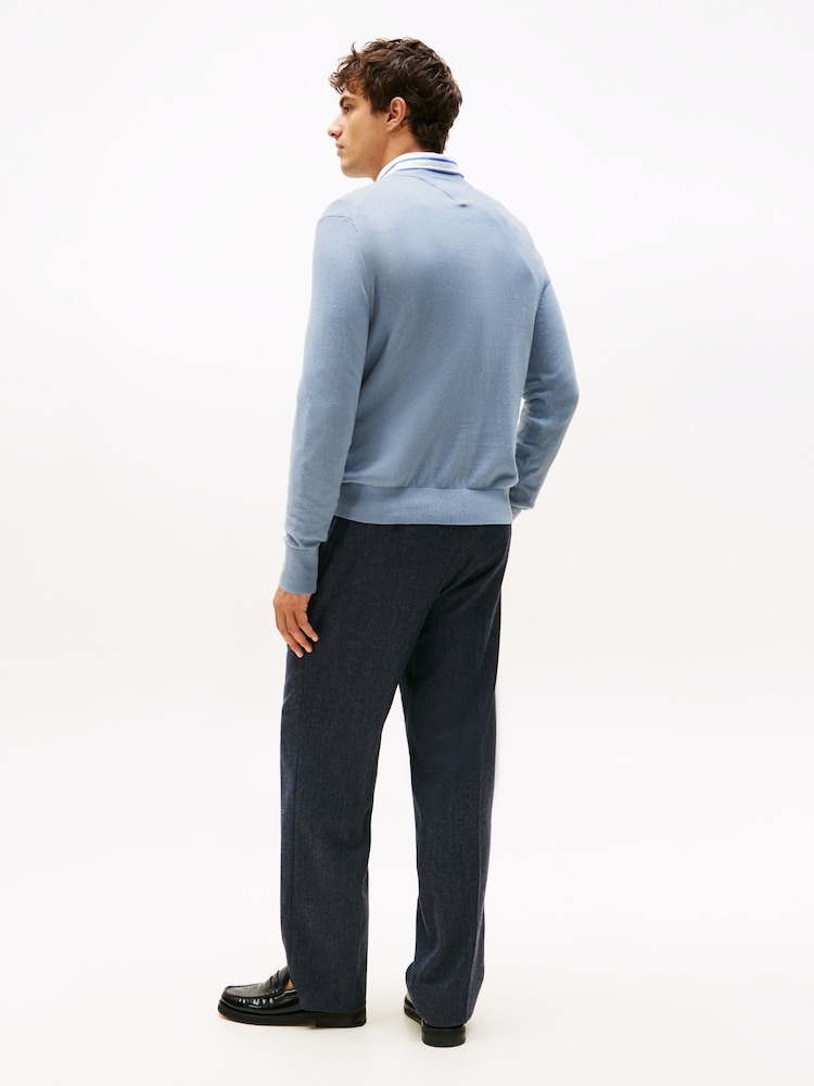 Tommy Hilfiger Brisk Blue Crew Neck Jumper With Cashmere - Image 2 of 5 Tommy Hilfiger Brisk Blue Crew Neck Jumper With Cashmere - Image 2 of 5