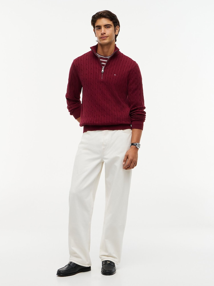 أحمر - كنزة محبوكة بنمط مجدول وربع سحّاب من Tommy Hilfiger - صورة 2 من 6