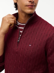 أحمر - كنزة محبوكة بنمط مجدول وربع سحّاب من Tommy Hilfiger - صورة 3 من 6
