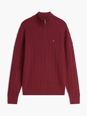 أحمر - كنزة محبوكة بنمط مجدول وربع سحّاب من Tommy Hilfiger - صورة 5 من 6