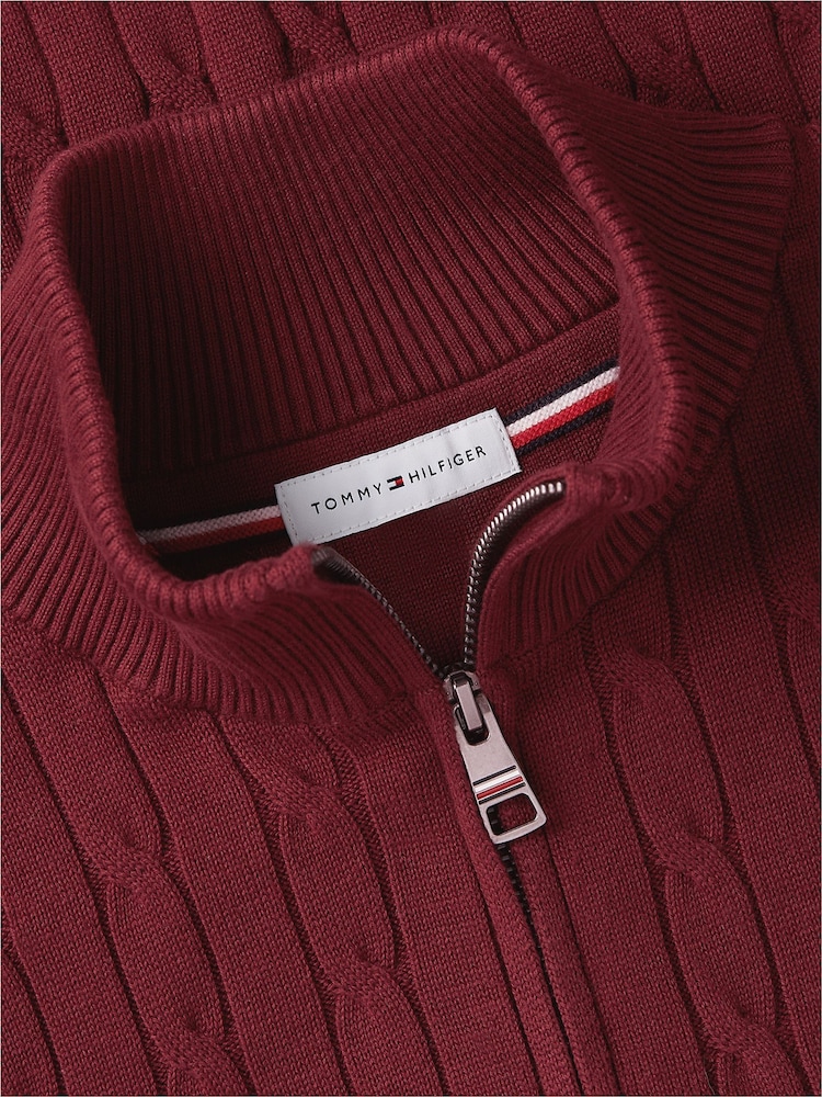أحمر - كنزة محبوكة بنمط مجدول وربع سحّاب من Tommy Hilfiger - صورة 6 من 6