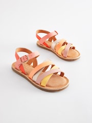 Pink Multicolour Leather Strappy Sandals - Image 1 of 5