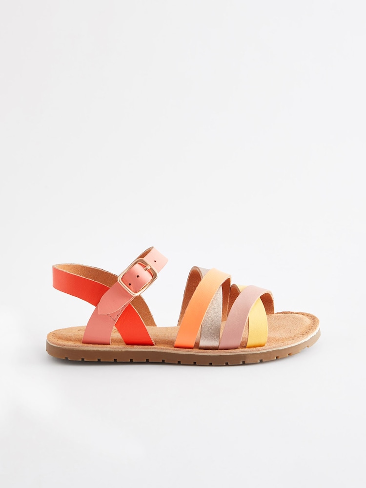 Pink Multicolour Leather Strappy Sandals - Image 2 of 5