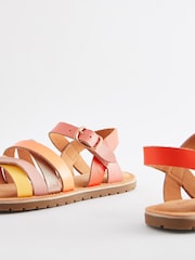 Pink Multicolour Leather Strappy Sandals - Image 3 of 5