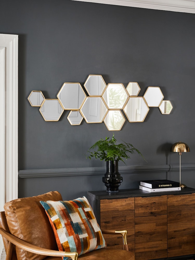Gold Honeycomb Decorative Wall Mirror - Image 1 of 5