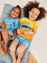 JoJo Maman Bébé Blue 2-Pack Kids Bulldozer Jersey Pyjamas - Image 4 of 5