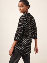 Black V-Neck Metallic Spot 3/4 Sleeve Blouse - Image 2 of 6