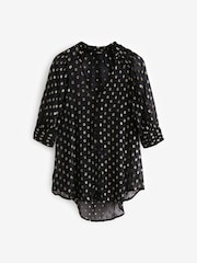 Black V-Neck Metallic Spot 3/4 Sleeve Blouse - Image 4 of 6