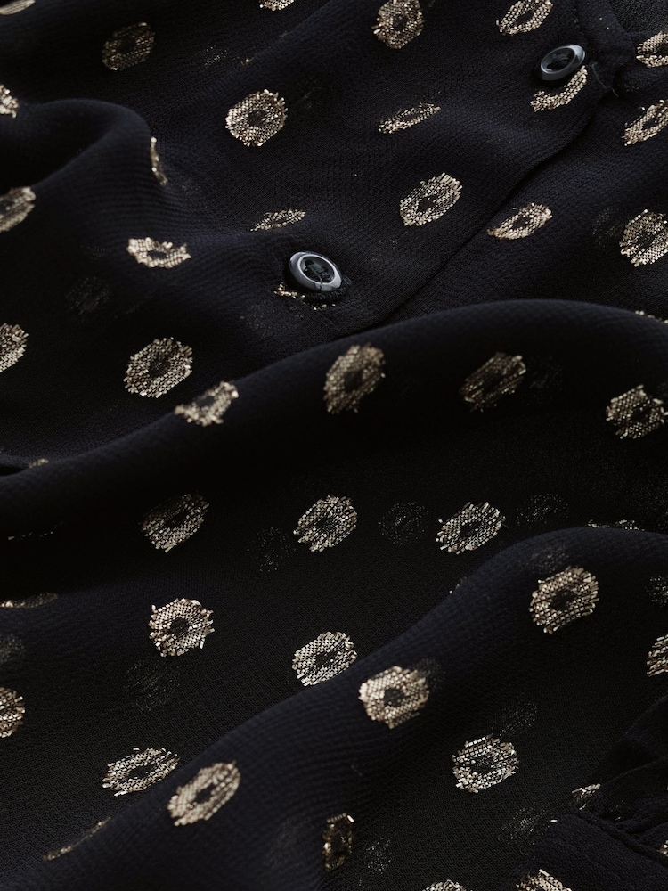 Black V-Neck Metallic Spot 3/4 Sleeve Blouse - Image 6 of 6