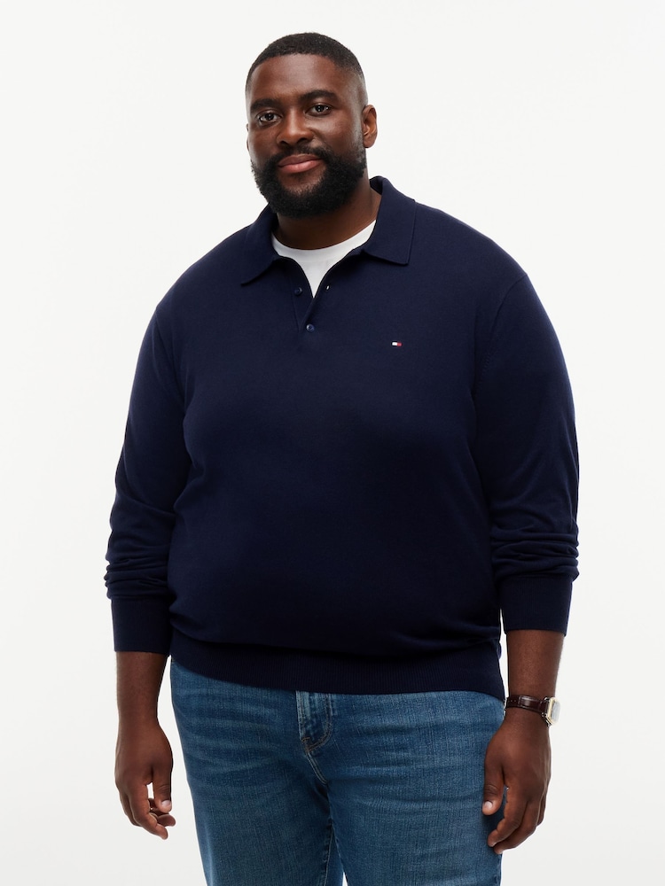 Tommy Hilfiger Blue Plus Regular Fit Polo Jumper With Cashmere - Image 1 of 5
