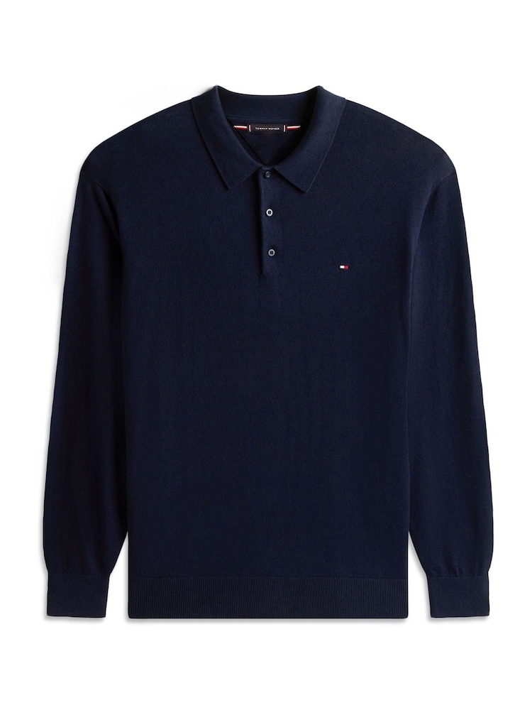 Tommy Hilfiger Blue Plus Regular Fit Polo Jumper With Cashmere - Image 5 of 5