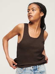 Superdry Brown Vintage Lace Trim Vest - Image 1 of 4