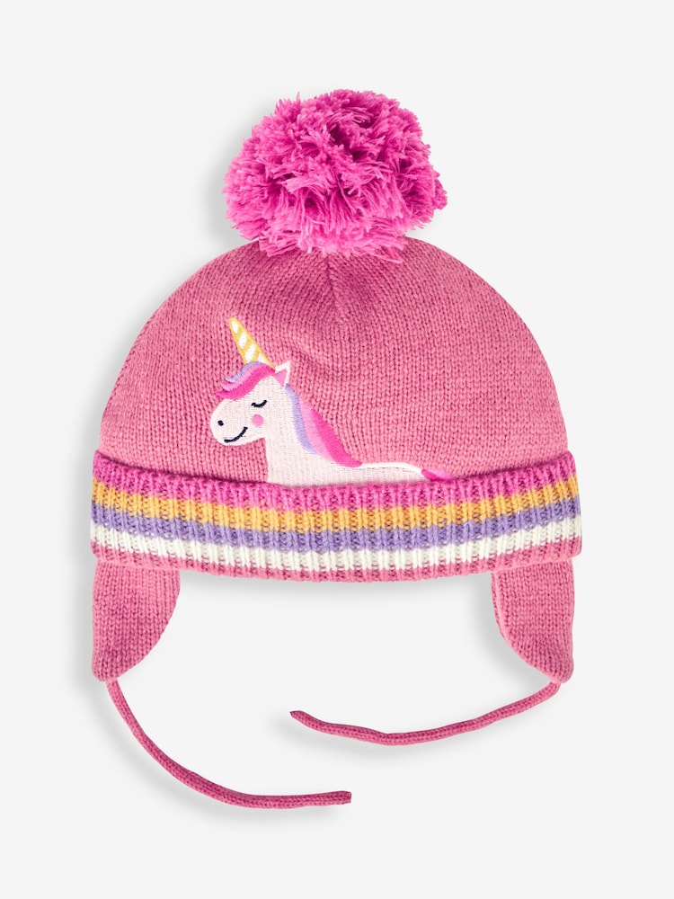 JoJo Maman Bébé Pink Appliqué Bobble Hat - Image 1 of 2