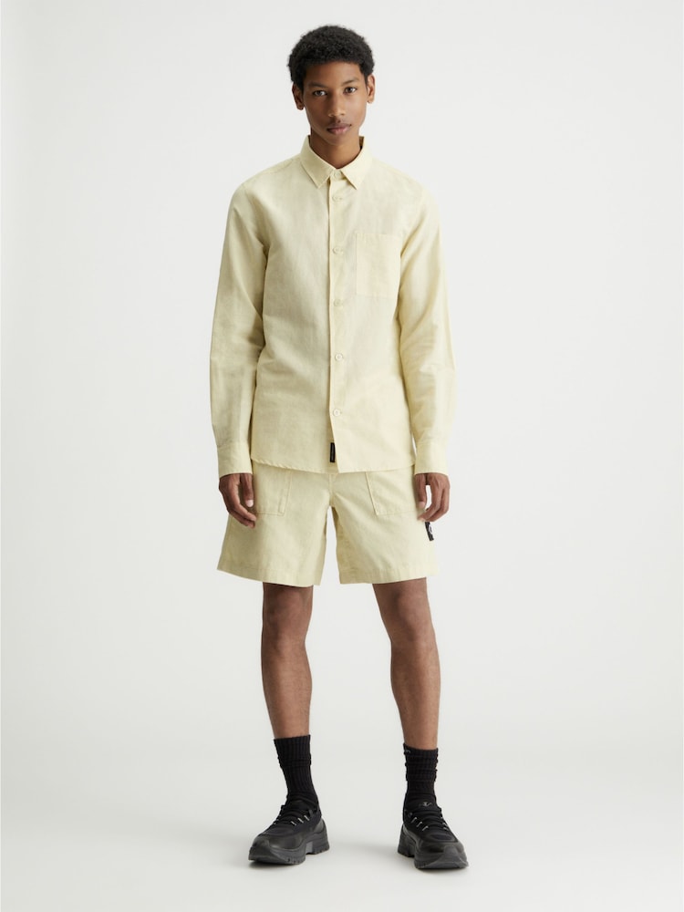 Calvin Klein Cream Logo Linen Shorts - Image 1 of 4 Calvin Klein Cream Logo Linen Shorts - Image 1 of 4
