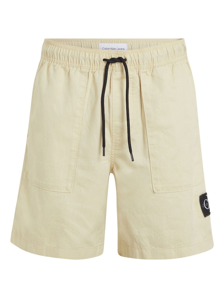 Calvin Klein Cream Logo Linen Shorts - Image 2 of 4 Calvin Klein Cream Logo Linen Shorts - Image 2 of 4