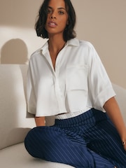 Cream Rochelle Humes Satin Boxy Shirt - Image 3 of 6