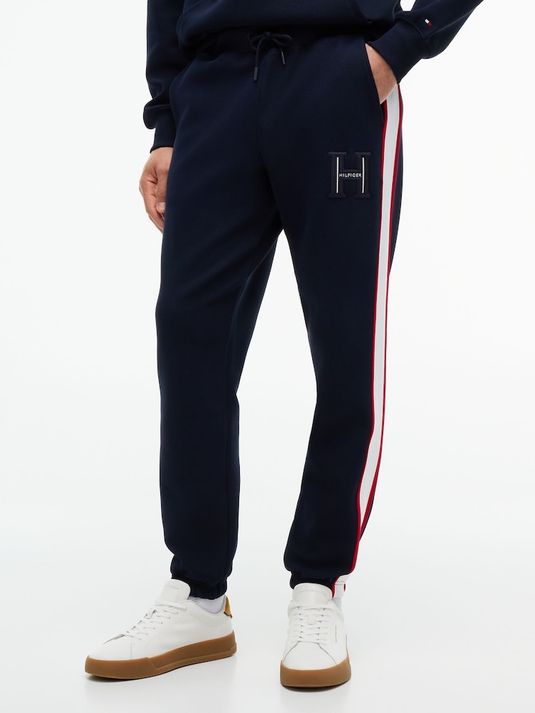 Tommy Hilfiger Blue Logo Stripe Pique Cuffed Joggers - Image 1 of 5