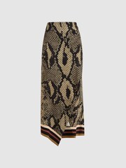Reiss Brown Daria Snake Print Midi Skirt - Image 2 of 5