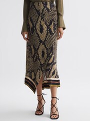 Reiss Brown Daria Snake Print Midi Skirt - Image 3 of 5