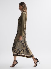 Reiss Brown Daria Snake Print Midi Skirt - Image 5 of 5