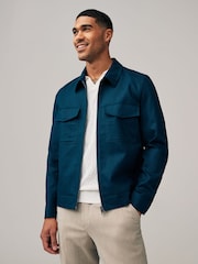 Navy Blue Linen Blend Shacket - Image 1 of 10