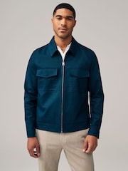Navy Blue Linen Blend Shacket - Image 3 of 10