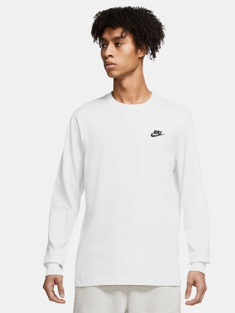 Nike White 100% Cotton Club Long Sleeve T-Shirt - Image 1 of 9