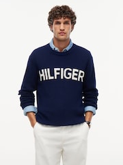 Tommy Hilfiger Intarsia Logo Vaffelstrikket Avslappet Genser - Bilde 1 av 7