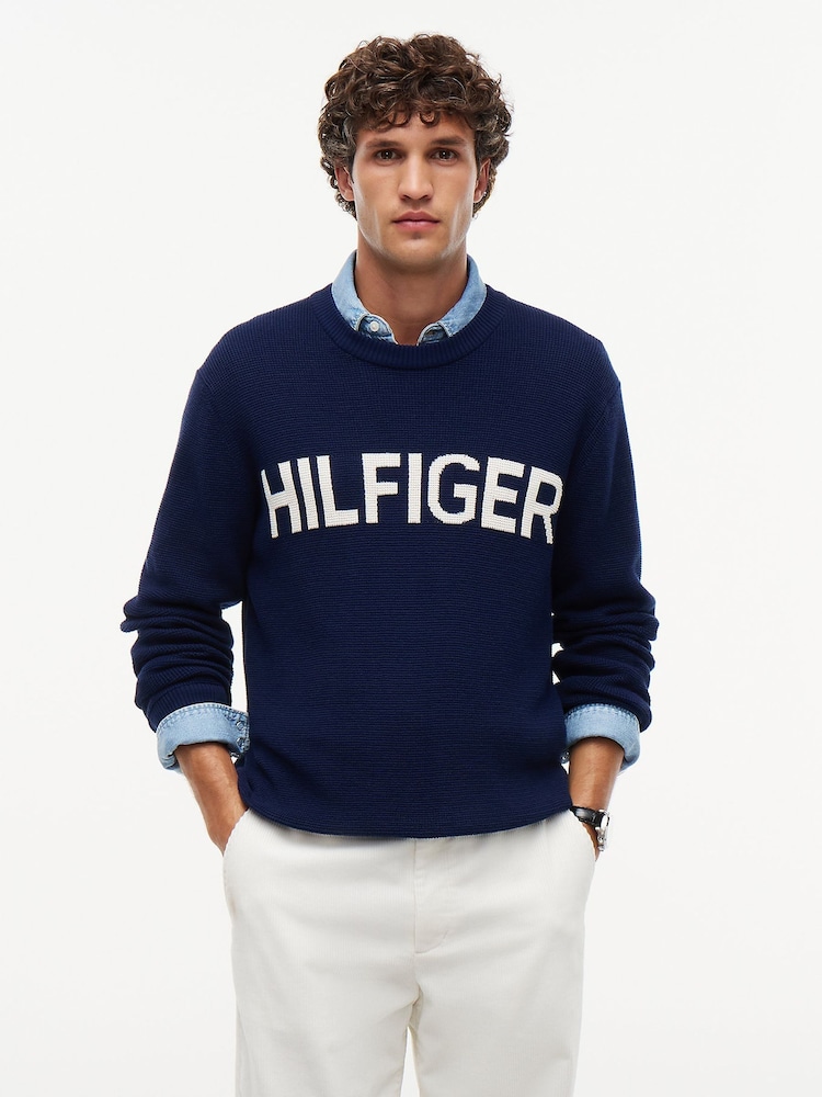 Tommy Hilfiger Intarsia Logo Vaffelstrikket Avslappet Genser - Bilde 1 av 7