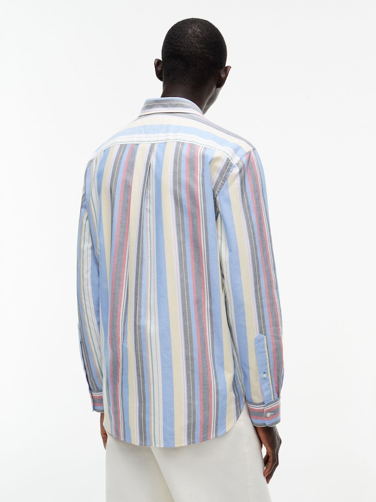 Tommy Hilfiger Blue Relaxed Fit Mixed Stripe Oxford Shirt - Image 2 of 6 Tommy Hilfiger Blue Relaxed Fit Mixed Stripe Oxford Shirt - Image 2 of 6