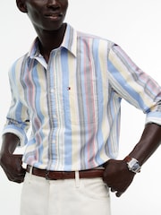 Tommy Hilfiger Blue Relaxed Fit Mixed Stripe Oxford Shirt - Image 4 of 6