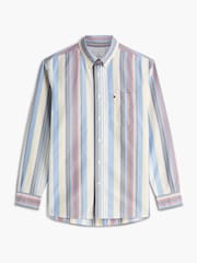 Tommy Hilfiger Blue Relaxed Fit Mixed Stripe Oxford Shirt - Image 5 of 6