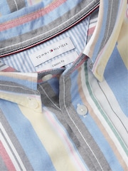 Tommy Hilfiger Blue Relaxed Fit Mixed Stripe Oxford Shirt - Image 6 of 6