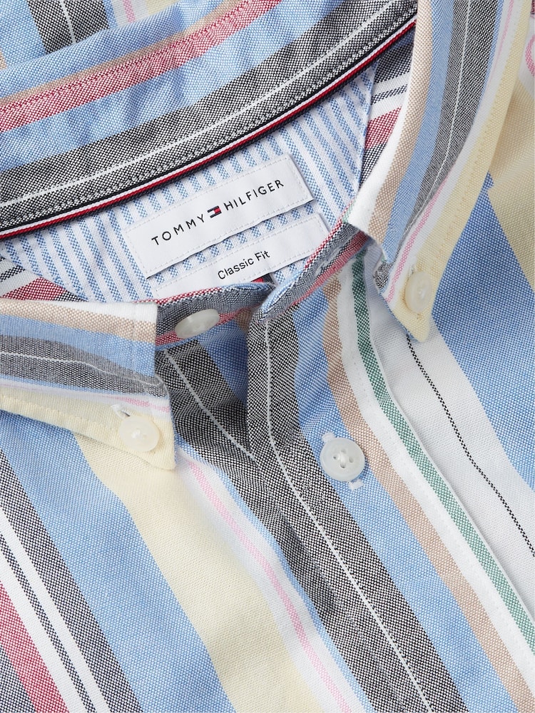 Tommy Hilfiger Blue Relaxed Fit Mixed Stripe Oxford Shirt - Image 6 of 6 Tommy Hilfiger Blue Relaxed Fit Mixed Stripe Oxford Shirt - Image 6 of 6