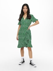ONLY Green Polka Dot Wrap Mini Dress - Image 1 of 6