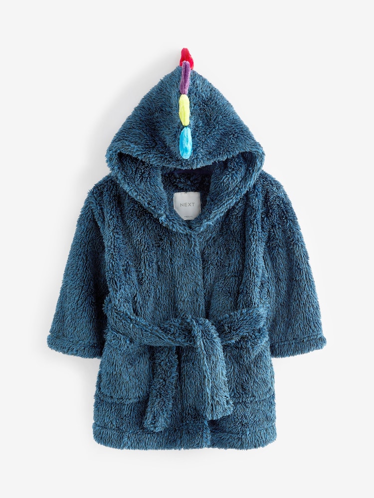 Navy Dinosaur Spike Fleece Dressing Gown (9mths-12yrs) - Image 1 of 3 Navy Dinosaur Spike Fleece Dressing Gown (9mths-12yrs) - Image 1 of 3