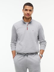 Tommy Hilfiger Grey Global Stripe Terry Quarter Zip Sweatshirt - Image 1 of 6