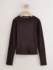 Chocolate Brown Thermal Crew Neck Long Sleeve Top - Image 1 of 3