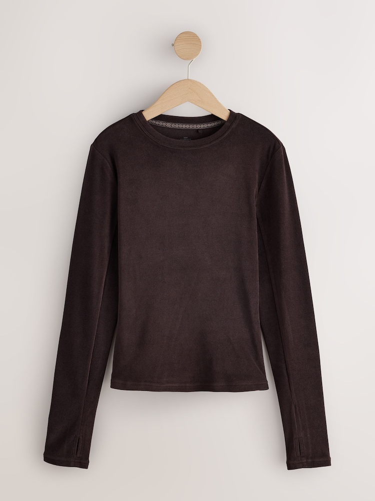 Chocolate Brown Thermal Crew Neck Long Sleeve Top - Image 1 of 3 Chocolate Brown Thermal Crew Neck Long Sleeve Top - Image 1 of 3