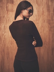 Chocolate Brown Thermal Crew Neck Long Sleeve Top - Image 4 of 9