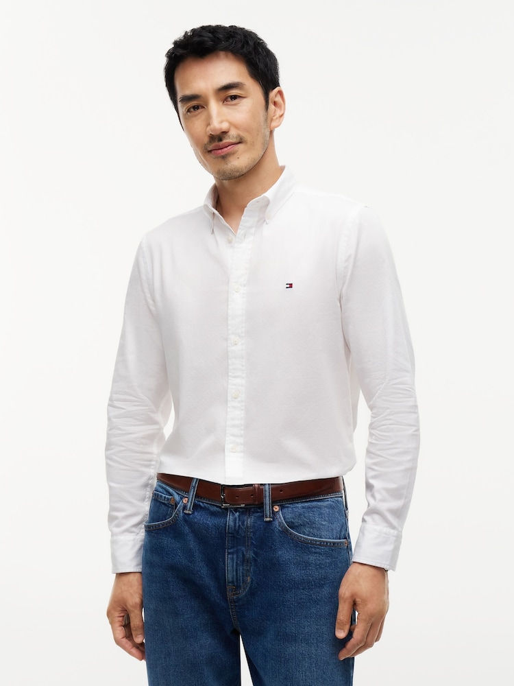 Tommy Hilfiger White Flex Slim Fiit Dobby Shirt - Image 1 of 5