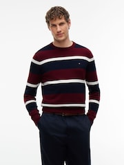 Tommy Hilfiger Red/Navy Crew Neck Jumper With Cashmere - Image 1 of 5